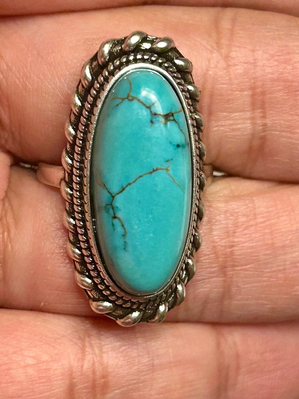 Turquoise Oval Silver Statement Ring - Blue Stone